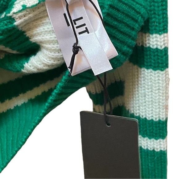 LIT ACTIVEWEAR Green Striped Collared V-neck Open Knit Sweater Hoodie NWT - Picture 5 of 6